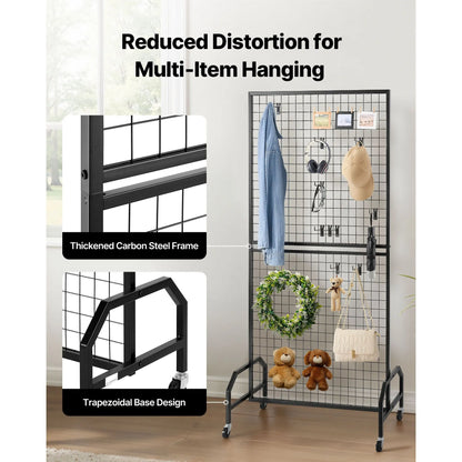 2 Packs Grid Wall Panels, 898 x 1798 mm Wire Grid Panels Display Rack, Movable Art Display Shelf with Wheels & 10 Hooks, Black Carbon Steel Gridwall for Craft Show, Decor, Storage, Notice Board - Image 3