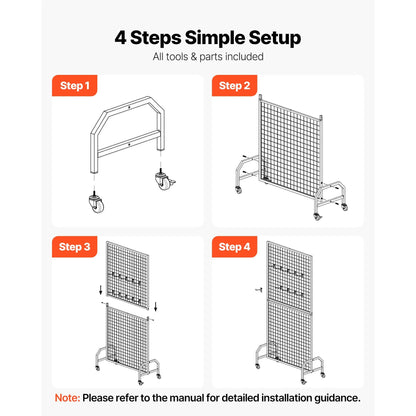 2 Packs Grid Wall Panels, 898 x 1798 mm Wire Grid Panels Display Rack, Movable Art Display Shelf with Wheels & 10 Hooks, Black Carbon Steel Gridwall for Craft Show, Decor, Storage, Notice Board - Image 5