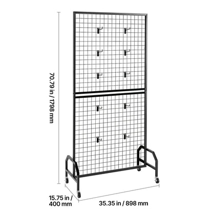 2 Packs Grid Wall Panels, 898 x 1798 mm Wire Grid Panels Display Rack, Movable Art Display Shelf with Wheels & 10 Hooks, Black Carbon Steel Gridwall for Craft Show, Decor, Storage, Notice Board - Image 8