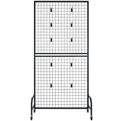2 Packs Grid Wall Panels, 898 x 1798 mm Wire Grid Panels Display Rack, Movable Art Display Shelf with Wheels & 10 Hooks, Black Carbon Steel Gridwall for Craft Show, Decor, Storage, Notice Board - Image 9