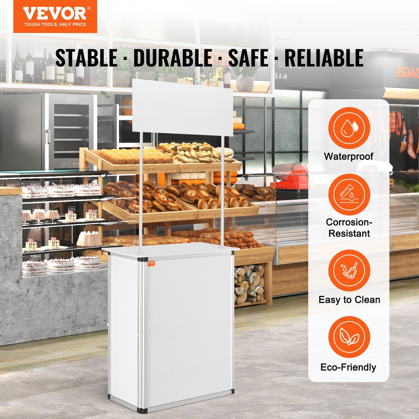 Portable Tradeshow Podium Table, 785 x 380 x 1815 mm, Display Exhibition Counter Stand Booth Fair with Wall, Foldable Promotion Retail Bar Table Pop Up Podium with Storage Rack/Carrying Bag - Image 2