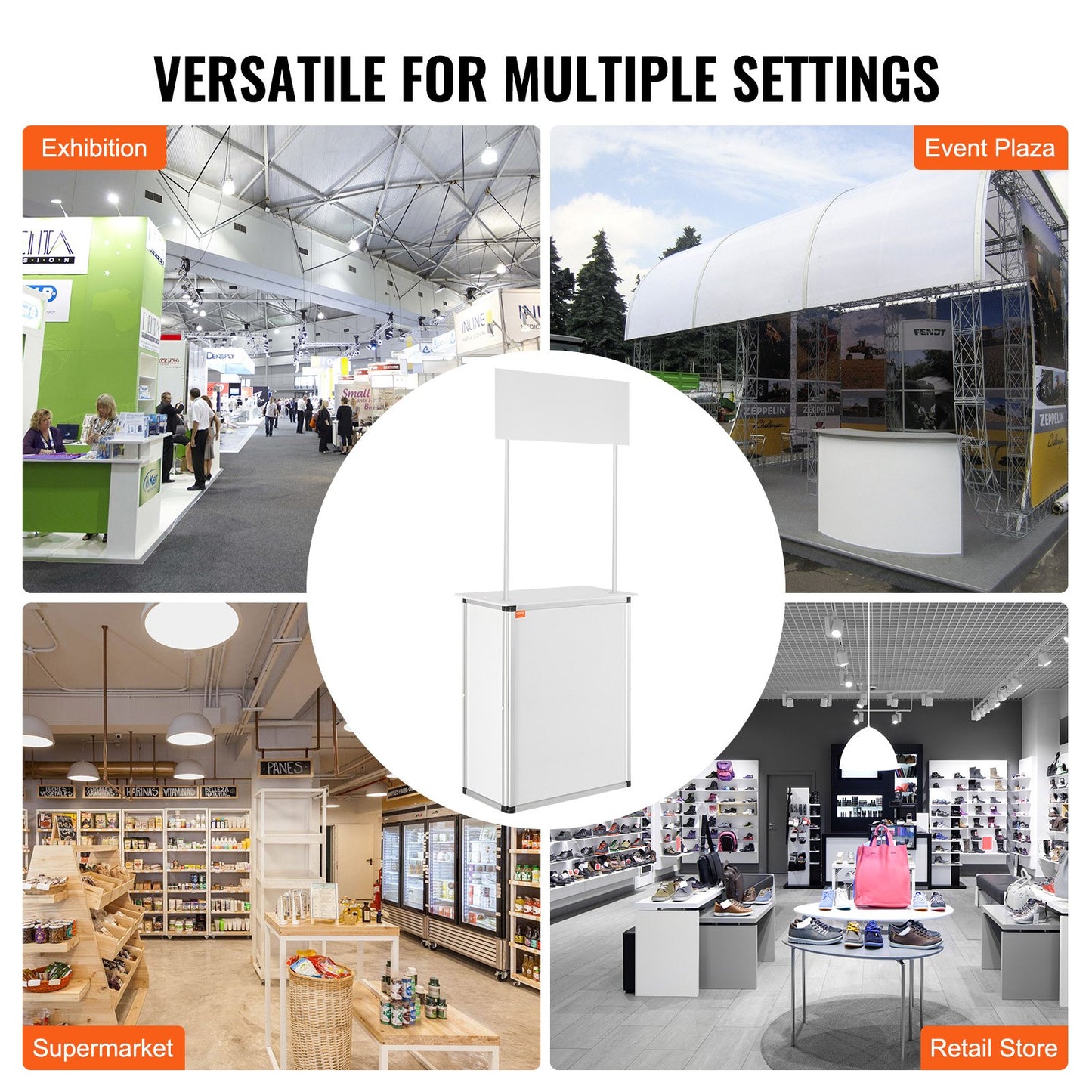 Portable Tradeshow Podium Table, 785 x 380 x 1815 mm, Display Exhibition Counter Stand Booth Fair with Wall, Foldable Promotion Retail Bar Table Pop Up Podium with Storage Rack/Carrying Bag - Image 5