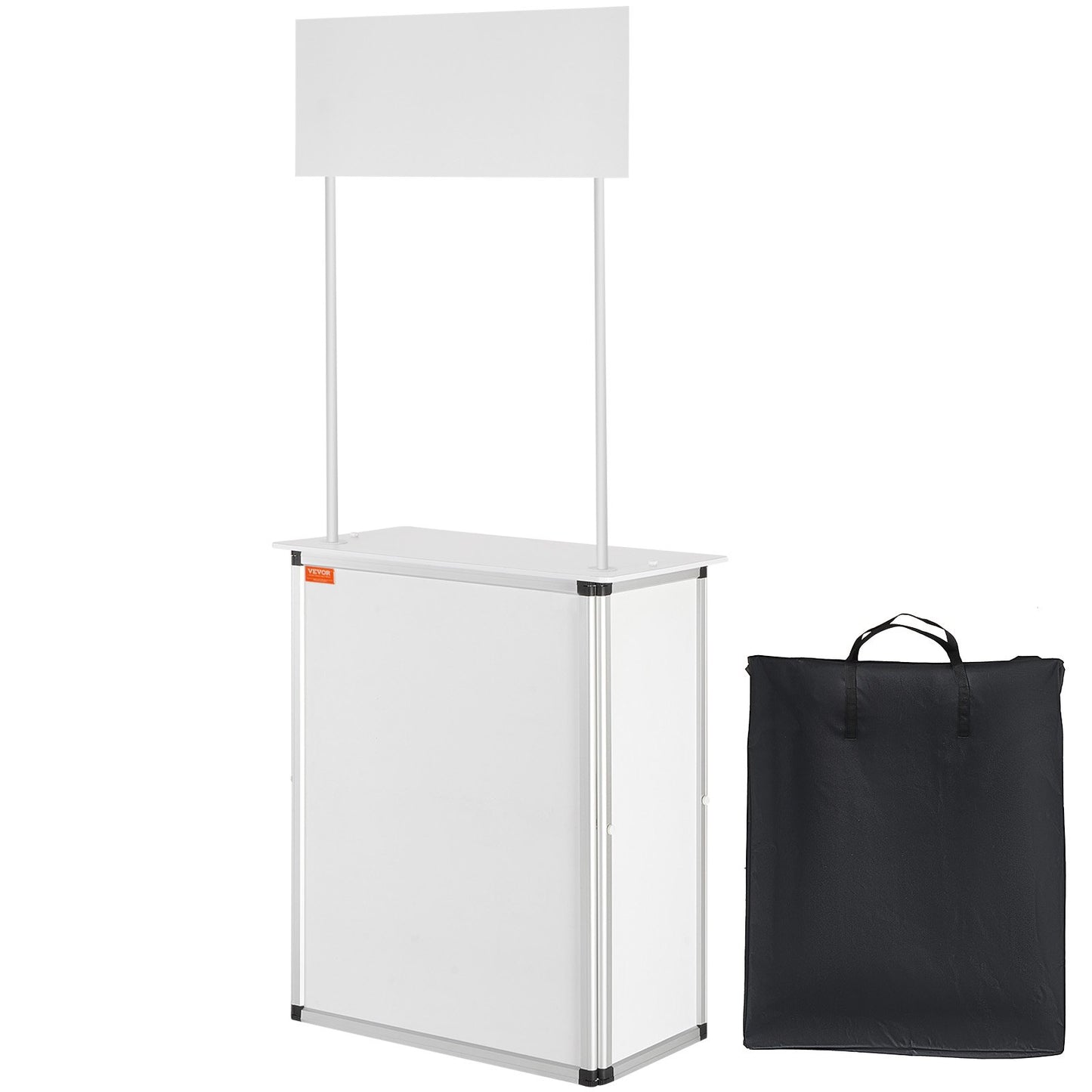 Portable Tradeshow Podium Table, 785 x 380 x 1815 mm, Display Exhibition Counter Stand Booth Fair with Wall, Foldable Promotion Retail Bar Table Pop Up Podium with Storage Rack/Carrying Bag - Image 9