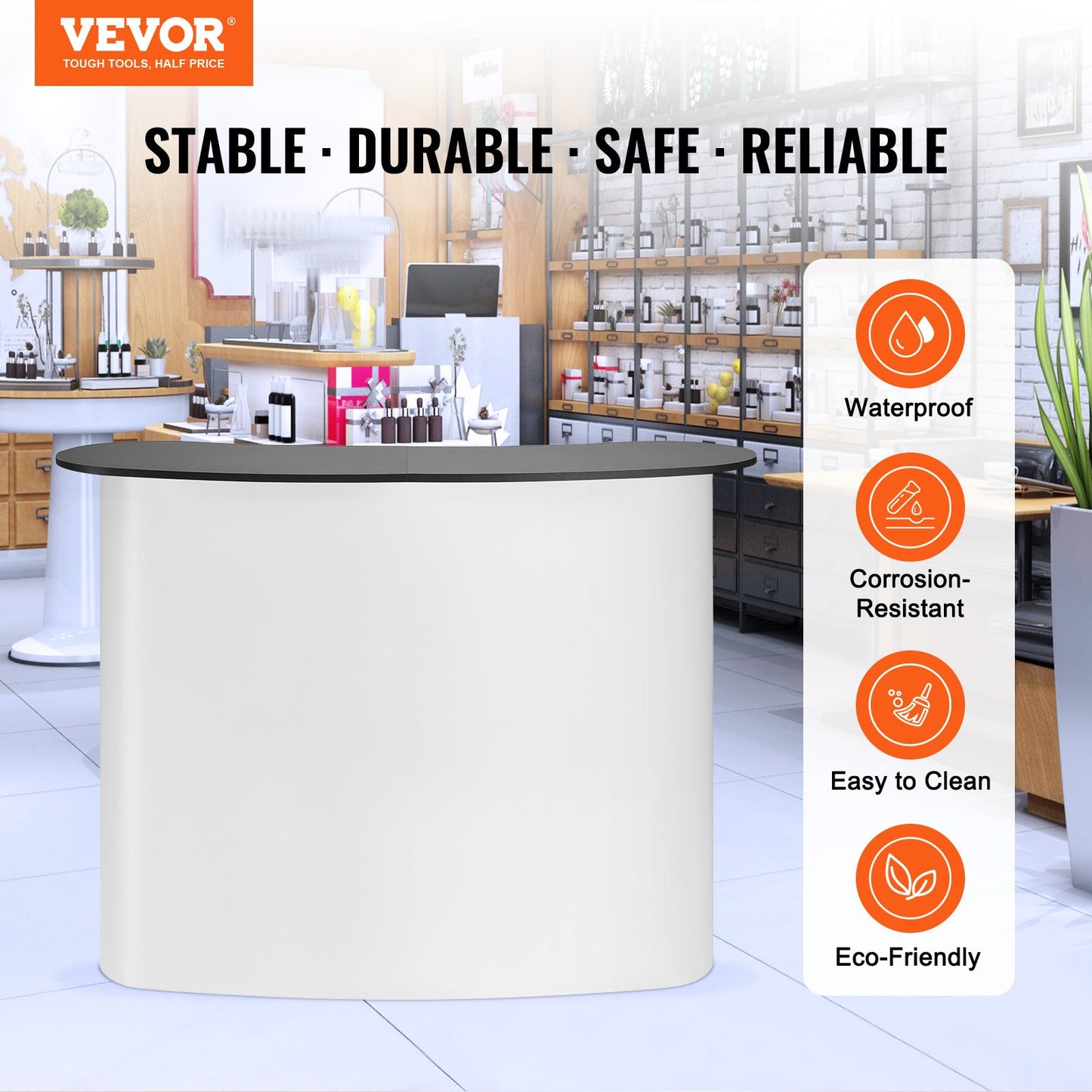Portable Tradeshow Podium Table, 1300 x 465 x 950 mm, Display Exhibition Counter Stand Booth Fair with Wall, Foldable Promotion Retail Bar Table Pop Up Podium with Storage Rack, Carrying Bag - Image 2
