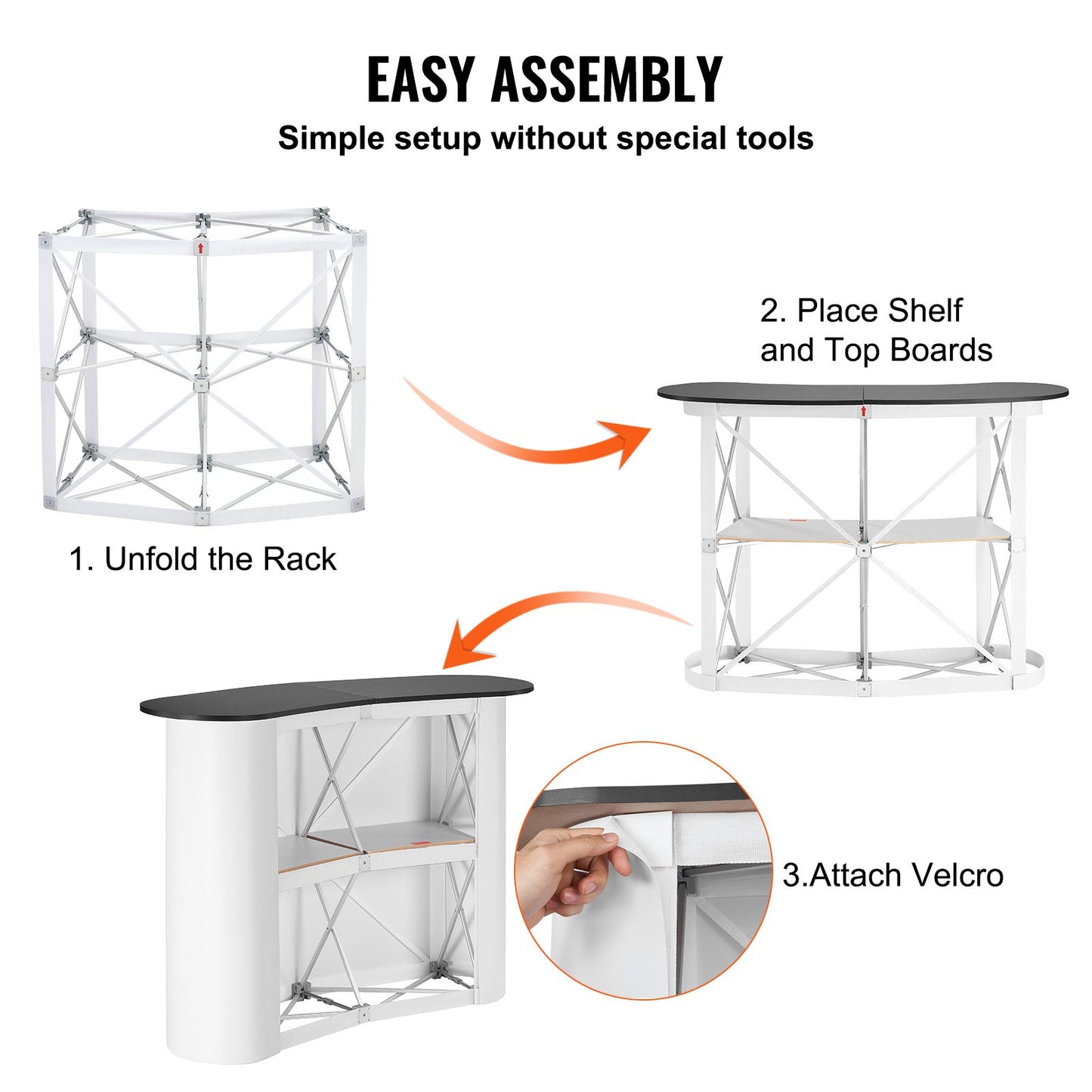 Portable Tradeshow Podium Table, 1300 x 465 x 950 mm, Display Exhibition Counter Stand Booth Fair with Wall, Foldable Promotion Retail Bar Table Pop Up Podium with Storage Rack, Carrying Bag - Image 4