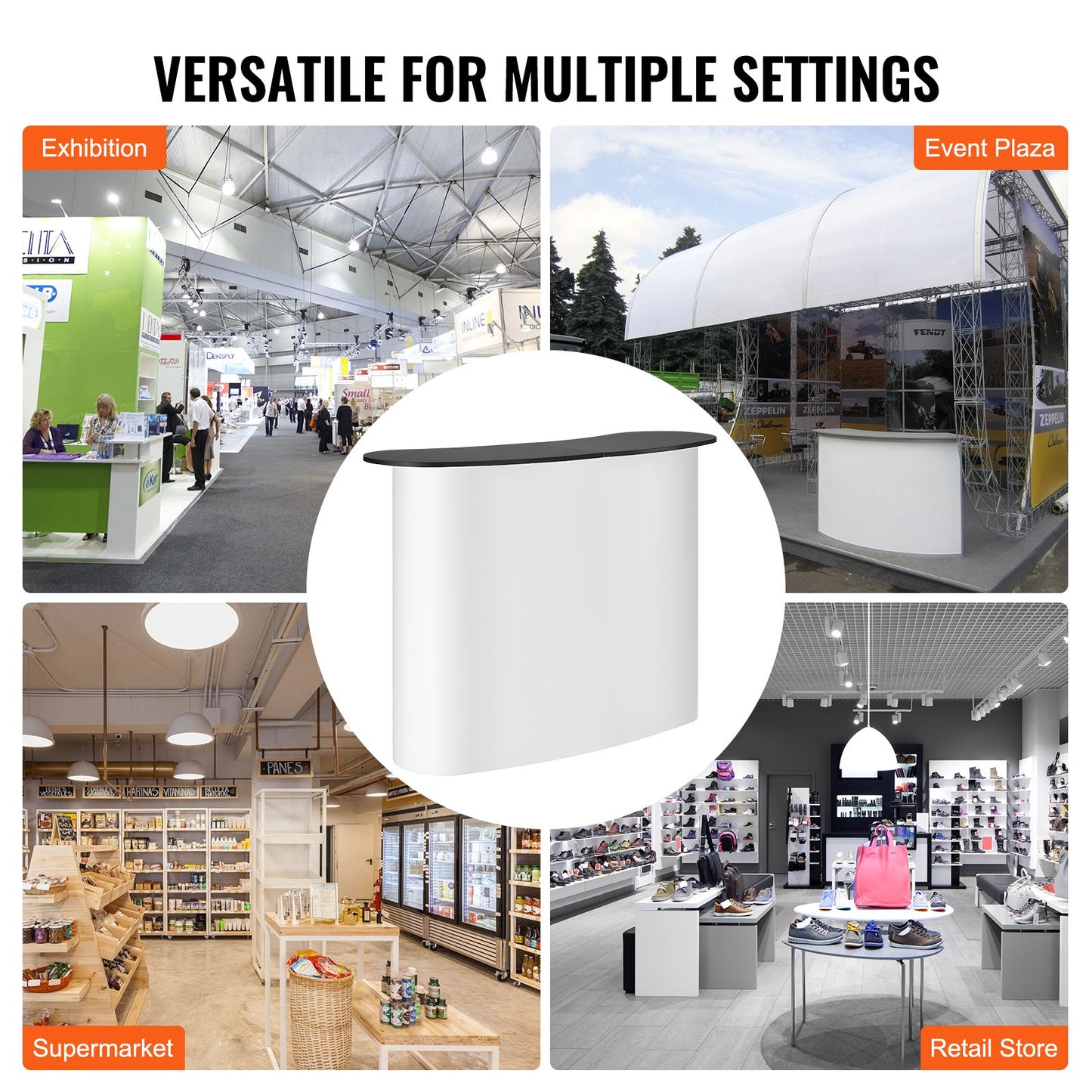 Portable Tradeshow Podium Table, 1300 x 465 x 950 mm, Display Exhibition Counter Stand Booth Fair with Wall, Foldable Promotion Retail Bar Table Pop Up Podium with Storage Rack, Carrying Bag - Image 5