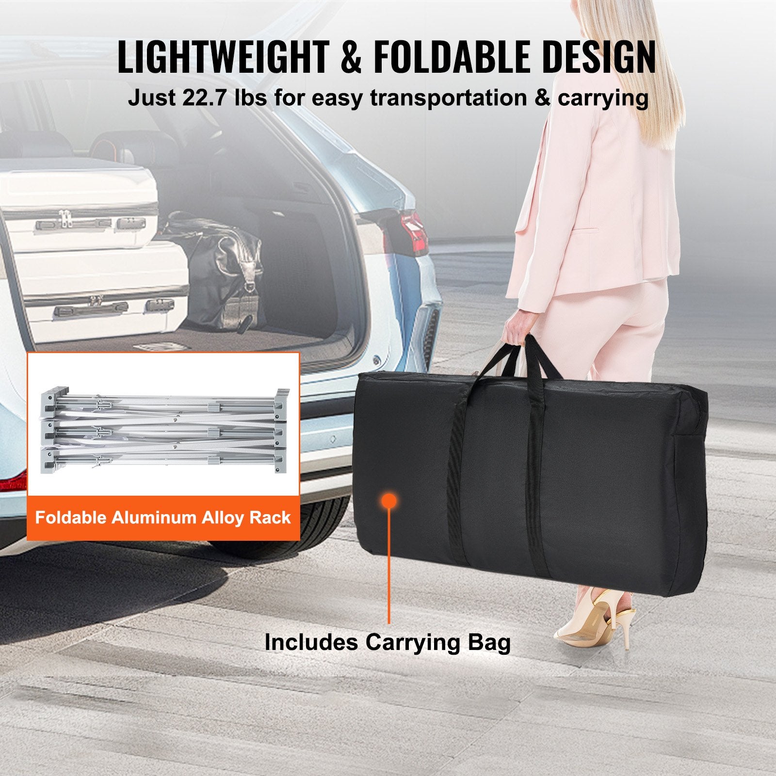Portable Tradeshow Podium Table, 1300 x 465 x 950 mm, Display Exhibition Counter Stand Booth Fair with Wall, Foldable Promotion Retail Bar Table Pop Up Podium with Storage Rack, Carrying Bag - Image 6