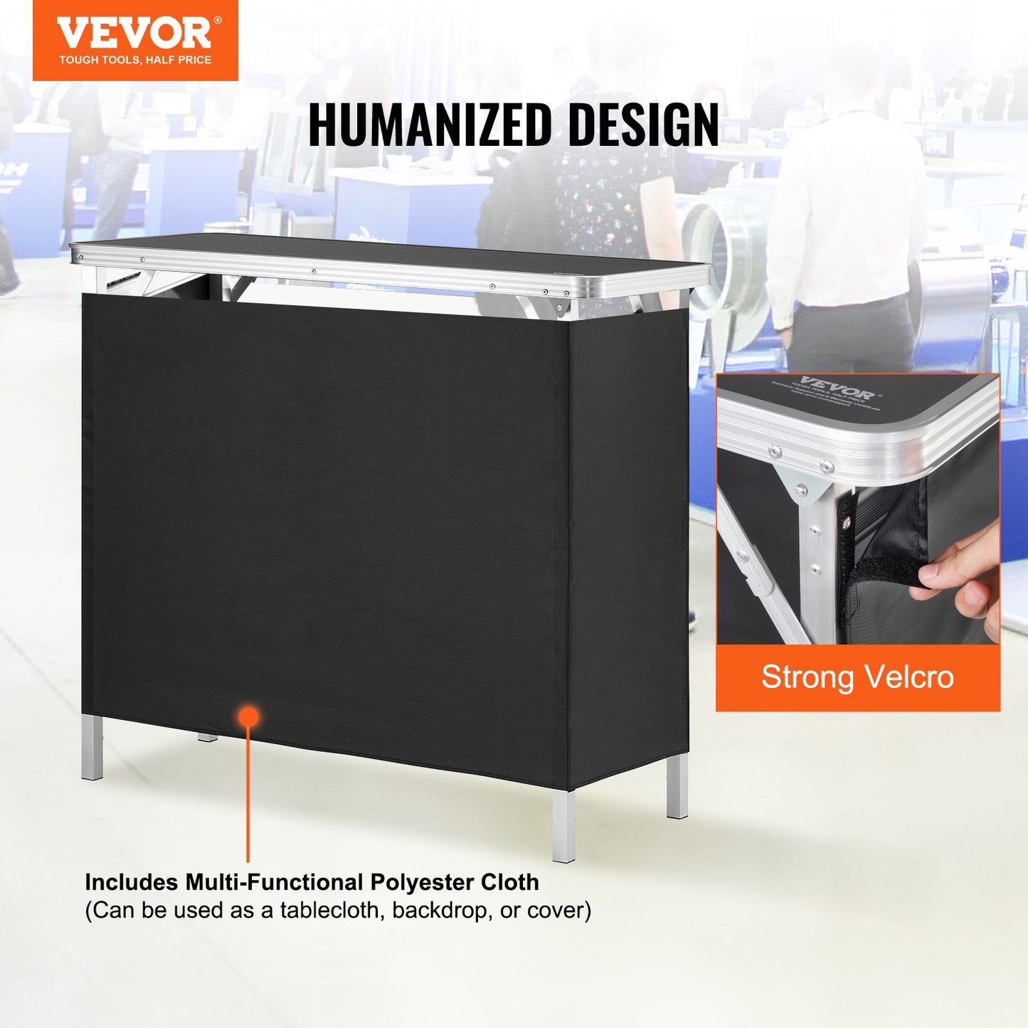 Folding Portable Bar Table, Tradeshow Podium Table for Indoor, Outdoor, Party, Picnic, Exhibition, Includes Carrying Case, Storage Shelf and Black Skirt, 38.39" x 15.16" x 34.25“ - Image 2