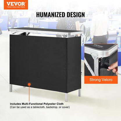 Folding Portable Bar Table, Tradeshow Podium Table for Indoor, Outdoor, Party, Picnic, Exhibition, Includes Carrying Case, Storage Shelf and Black Skirt, 38.39" x 15.16" x 34.25“ - Image 2