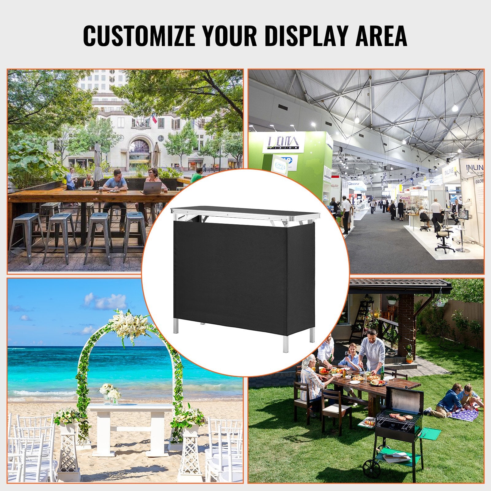 Folding Portable Bar Table, Tradeshow Podium Table for Indoor, Outdoor, Party, Picnic, Exhibition, Includes Carrying Case, Storage Shelf and Black Skirt, 38.39" x 15.16" x 34.25“ - Image 6