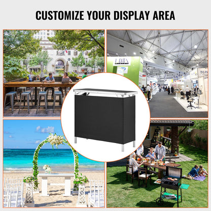 Folding Portable Bar Table, Tradeshow Podium Table for Indoor, Outdoor, Party, Picnic, Exhibition, Includes Carrying Case, Storage Shelf and Black Skirt, 38.39" x 15.16" x 34.25“ - Image 6