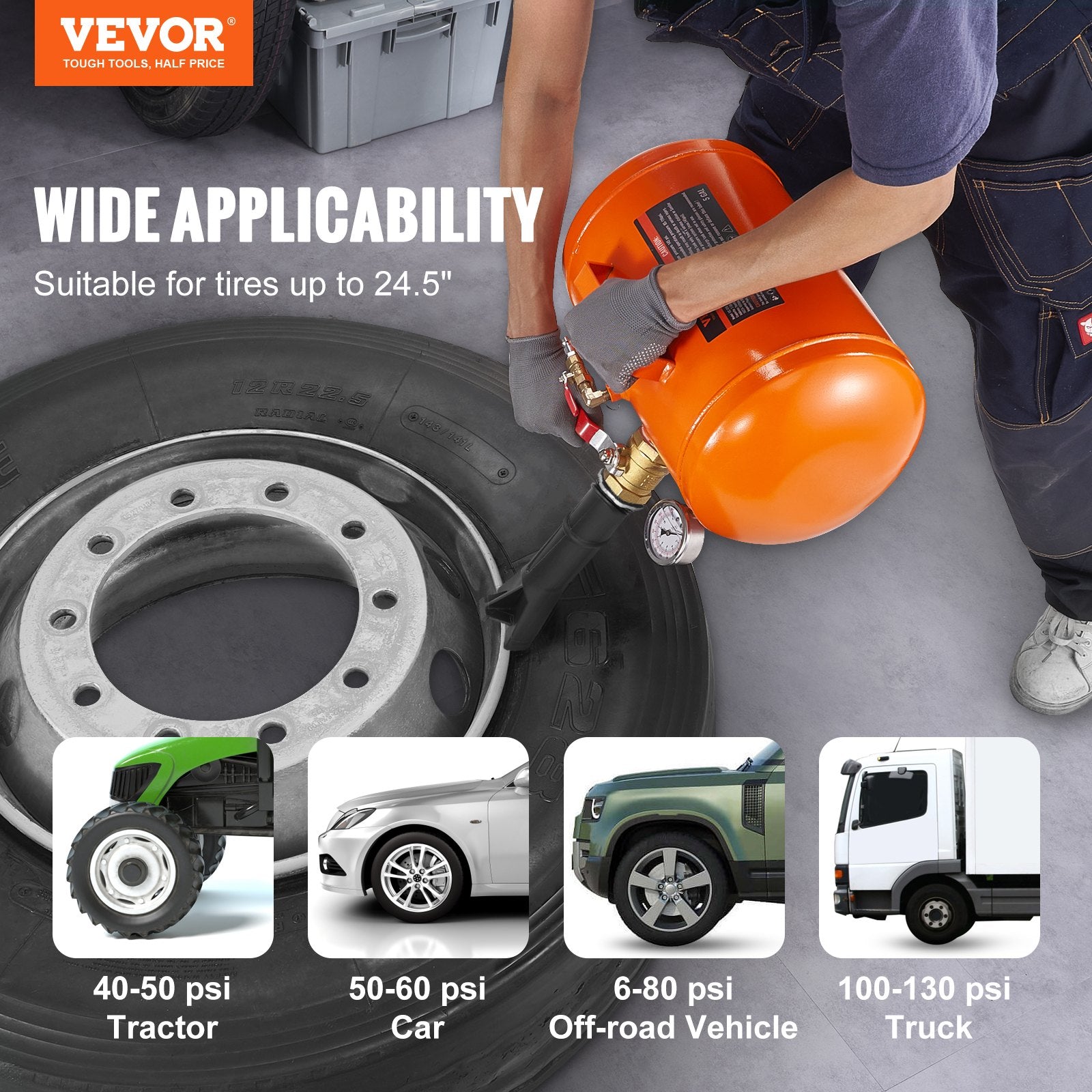 Tire Bead Seater, 5 Gal/19L Air Tire Bead Blaster with Pressure Gauge & Handle, 145 PSI Seating Tool Inflator Tank, 85-116 PSI Operating Pressure for Car Truck ATV - Image 2