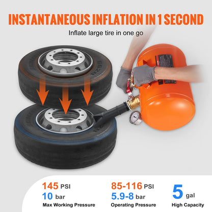 Tire Bead Seater, 5 Gal/19L Air Tire Bead Blaster with Pressure Gauge & Handle, 145 PSI Seating Tool Inflator Tank, 85-116 PSI Operating Pressure for Car Truck ATV - Image 3