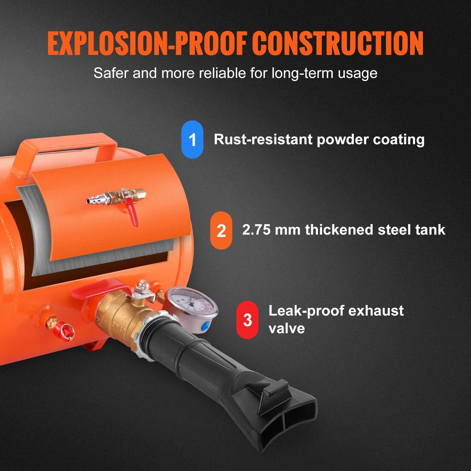 Tire Bead Seater, 5 Gal/19L Air Tire Bead Blaster with Pressure Gauge & Handle, 145 PSI Seating Tool Inflator Tank, 85-116 PSI Operating Pressure for Car Truck ATV - Image 4