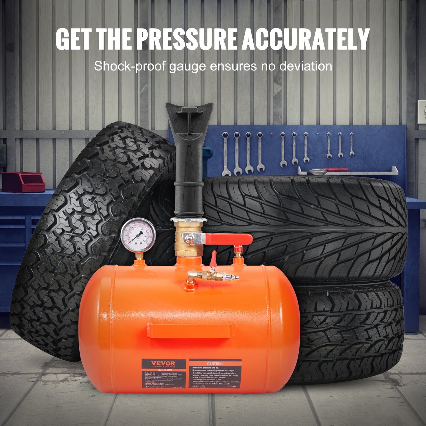 Tire Bead Seater, 5 Gal/19L Air Tire Bead Blaster with Pressure Gauge & Handle, 145 PSI Seating Tool Inflator Tank, 85-116 PSI Operating Pressure for Car Truck ATV - Image 5