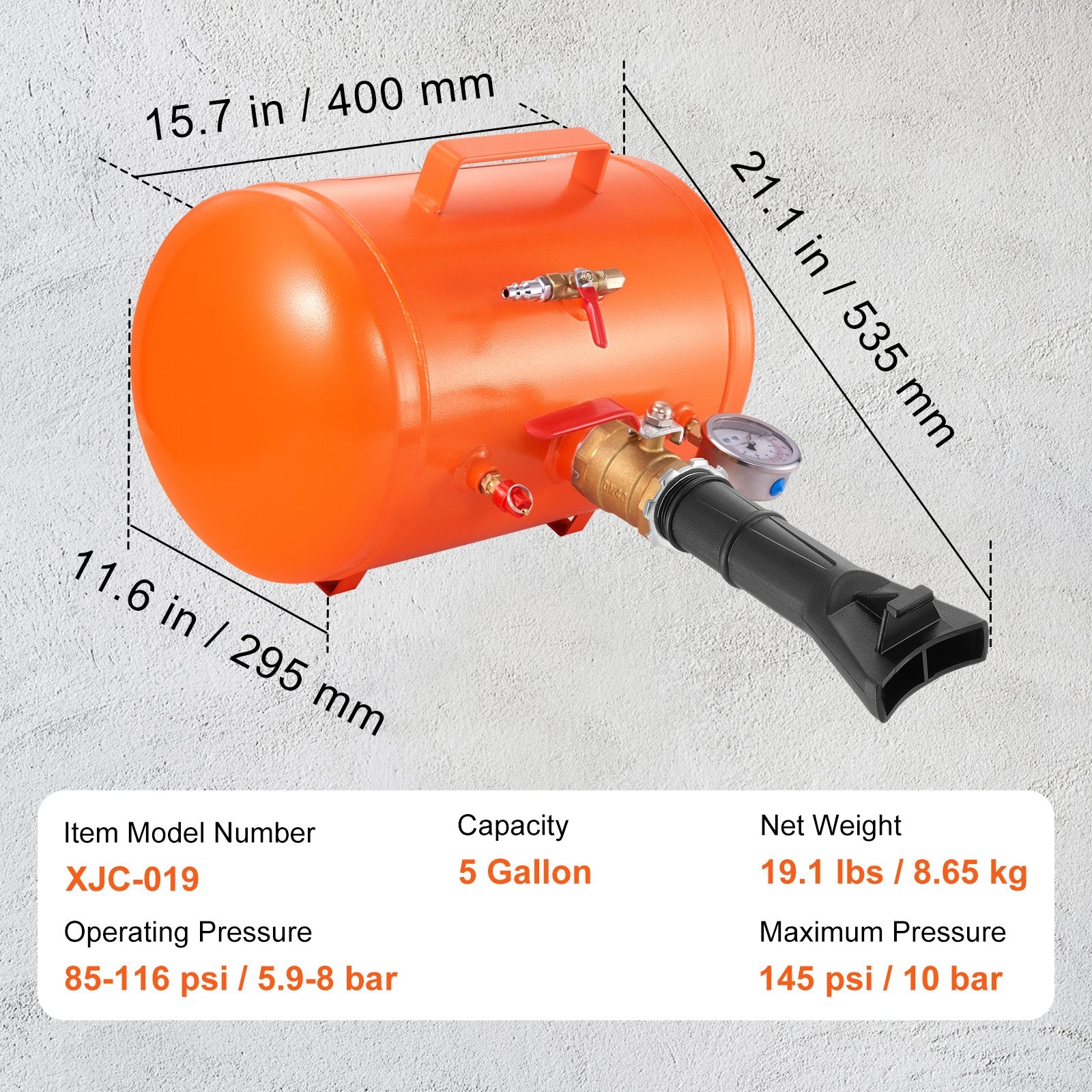 Tire Bead Seater, 5 Gal/19L Air Tire Bead Blaster with Pressure Gauge & Handle, 145 PSI Seating Tool Inflator Tank, 85-116 PSI Operating Pressure for Car Truck ATV - Image 7