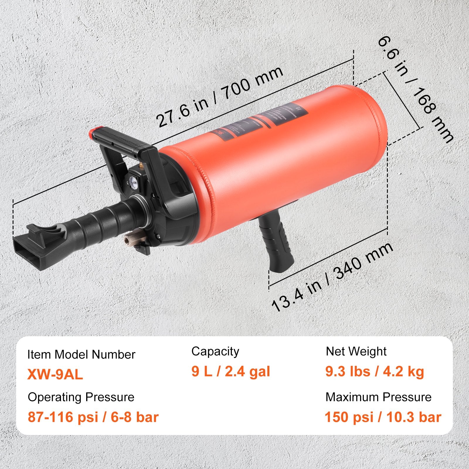 Tire Bead Seater, 2.4 Gal/9 L Air Tire Bead Blaster, 150 PSI Handheld Bead Bazooka, Portable Tire Inflator Tool, 87-116 PSI Operating Pressure for Tractor Truck ATV Car and Automobile Repair - Image 7
