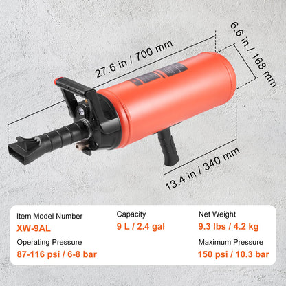Tire Bead Seater, 2.4 Gal/9 L Air Tire Bead Blaster, 150 PSI Handheld Bead Bazooka, Portable Tire Inflator Tool, 87-116 PSI Operating Pressure for Tractor Truck ATV Car and Automobile Repair - Image 7