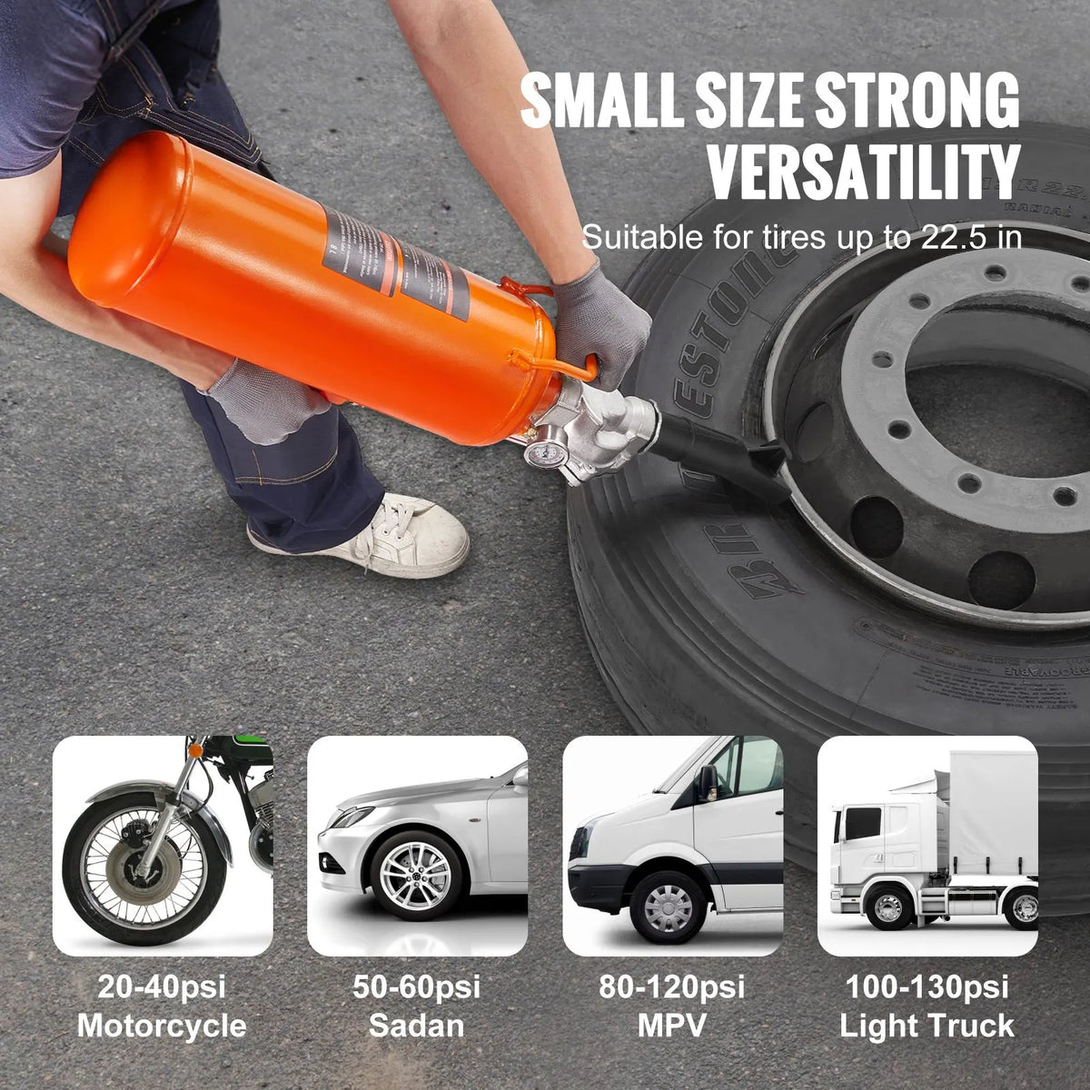 Tire Bead Seater, 2.1 Gal/8 L Air Tire Bead Blaster, 120 PSI Handheld Bead Bazooka, Upgraded Portable Tire Inflator Tool, 85-116 PSI Operating Pressure for Tractor Truck ATV Car - Image 2
