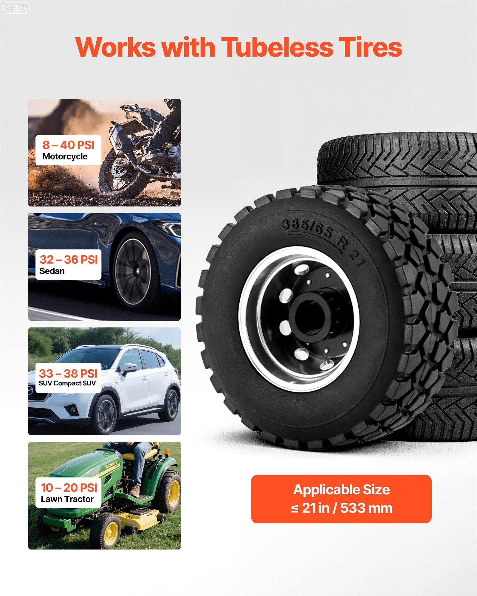 Portable Tire Bead Seater, 2.1 Gal / 8 L Air Bead Blaster, Handheld Tire Inflator Tool, 87-116 PSI Operating Pressure, Trigger Seating Inflator for Car, Compact SUV, Light Truck, E-Bike, RV, ATV - Image 3