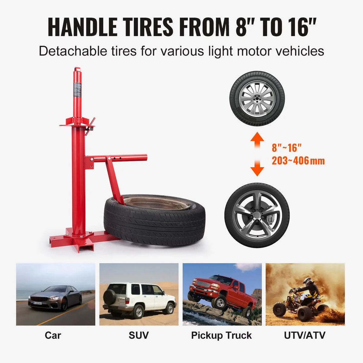 Manual Tire Changer, Portable Hand Bead Breaker Mounting Tool for 203 - 406 mm Tires, Compatible with Car Truck Trailer, Tire Mounting Machine for Home Garage Small Auto Shop - Image 3