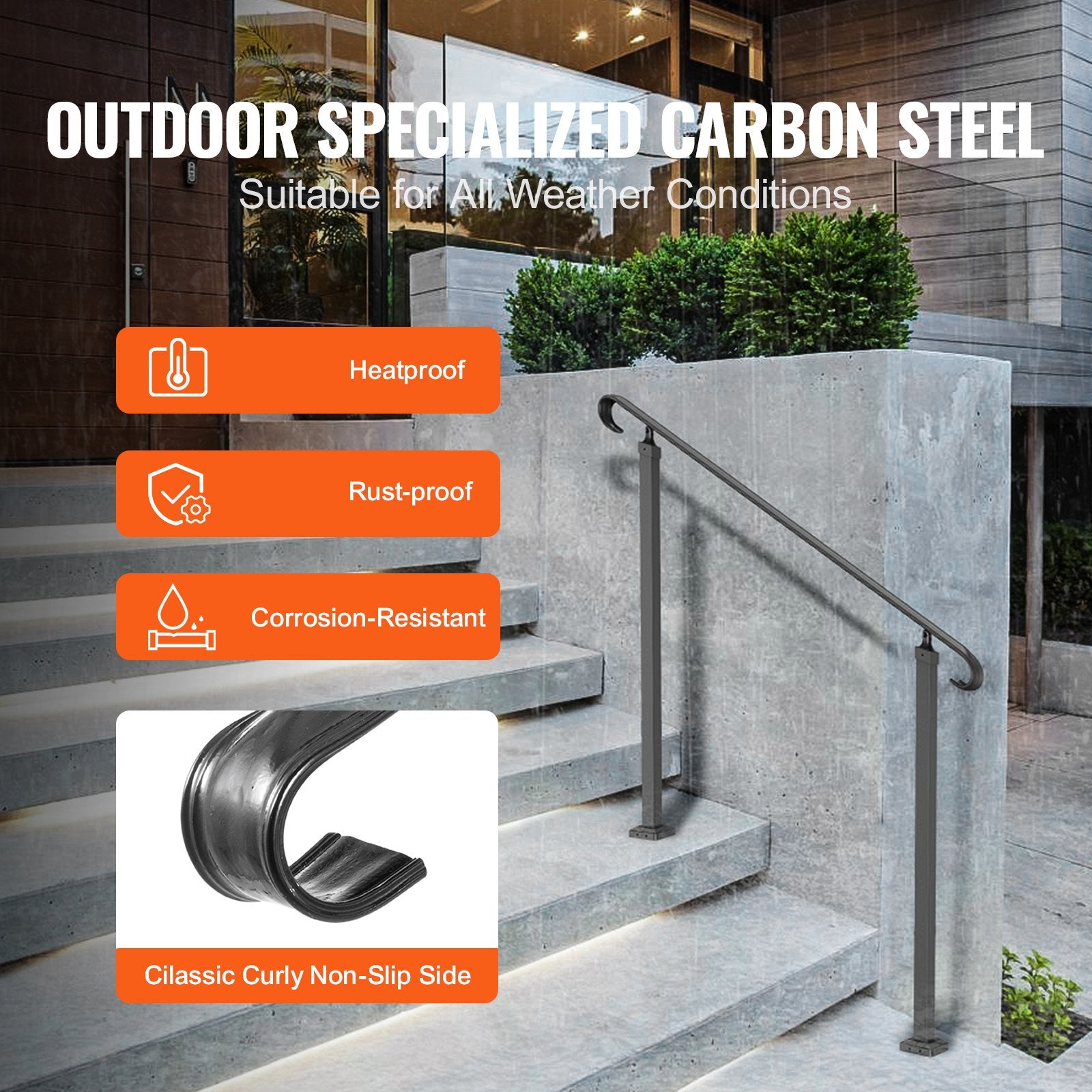 Handrails for Outdoor Steps, Fit 1-3 Steps Wrought Iron Handrail, Outdoor Stair Railing, Adjustable Front Porch Hand Rail, Black Transitional Hand railings for Concrete Steps or Wooden Stairs - Image 3