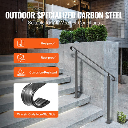 Handrails for Outdoor Steps, Fit 1-3 Steps Wrought Iron Handrail, Outdoor Stair Railing, Adjustable Front Porch Hand Rail, Black Transitional Hand railings for Concrete Steps or Wooden Stairs - Image 3