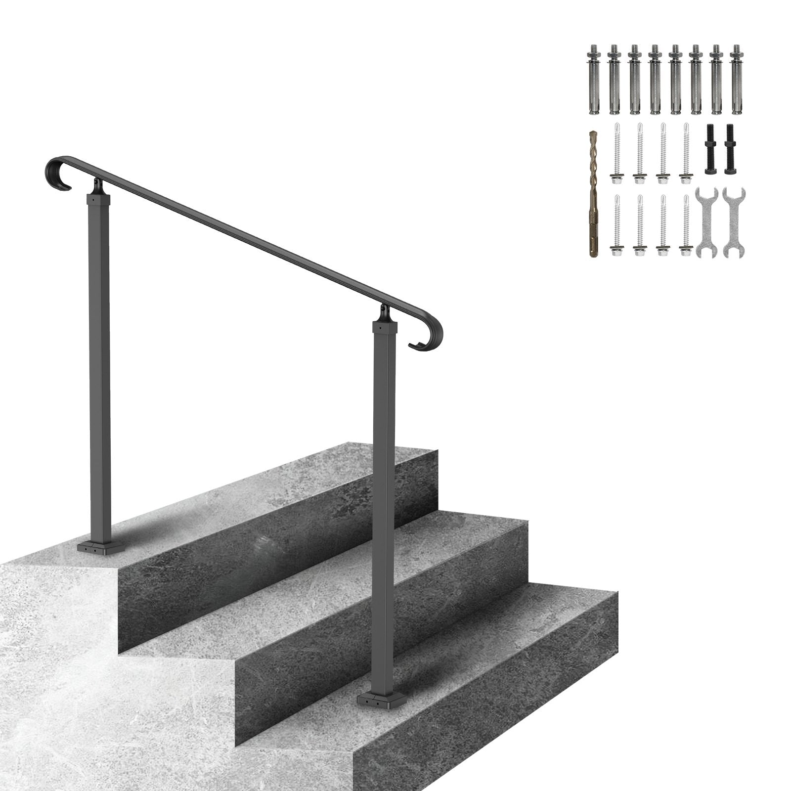 Handrails for Outdoor Steps, Fit 1-3 Steps Wrought Iron Handrail, Outdoor Stair Railing, Adjustable Front Porch Hand Rail, Black Transitional Hand railings for Concrete Steps or Wooden Stairs - Image 9