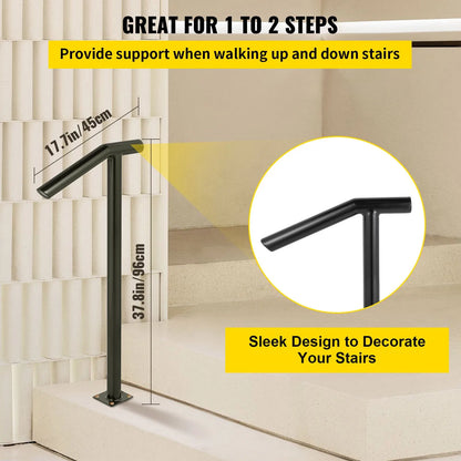Single Post 1-2, Black Steel Railing 441LBS Capacity Baking Varnish Iron Stairs Stylish Handrails for Outdoor Steps with Expansion Bolts & Drill Bit - Image 3