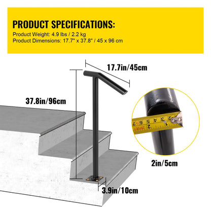 Single Post 1-2, Black Steel Railing 441LBS Capacity Baking Varnish Iron Stairs Stylish Handrails for Outdoor Steps with Expansion Bolts & Drill Bit - Image 7
