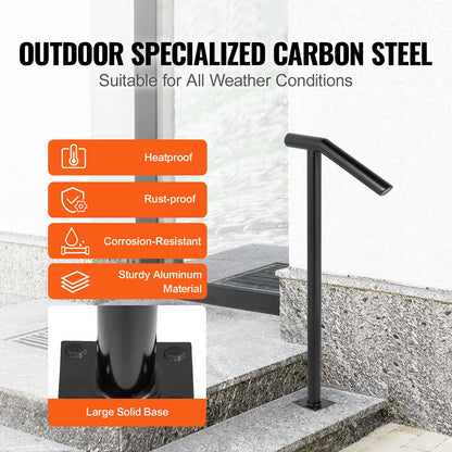 Single Post 1-2, Black Steel Railing 441LBS Capacity Baking Varnish Iron Stairs Stylish Handrails for Outdoor Steps with Expansion Bolts & Drill Bit - Image 3