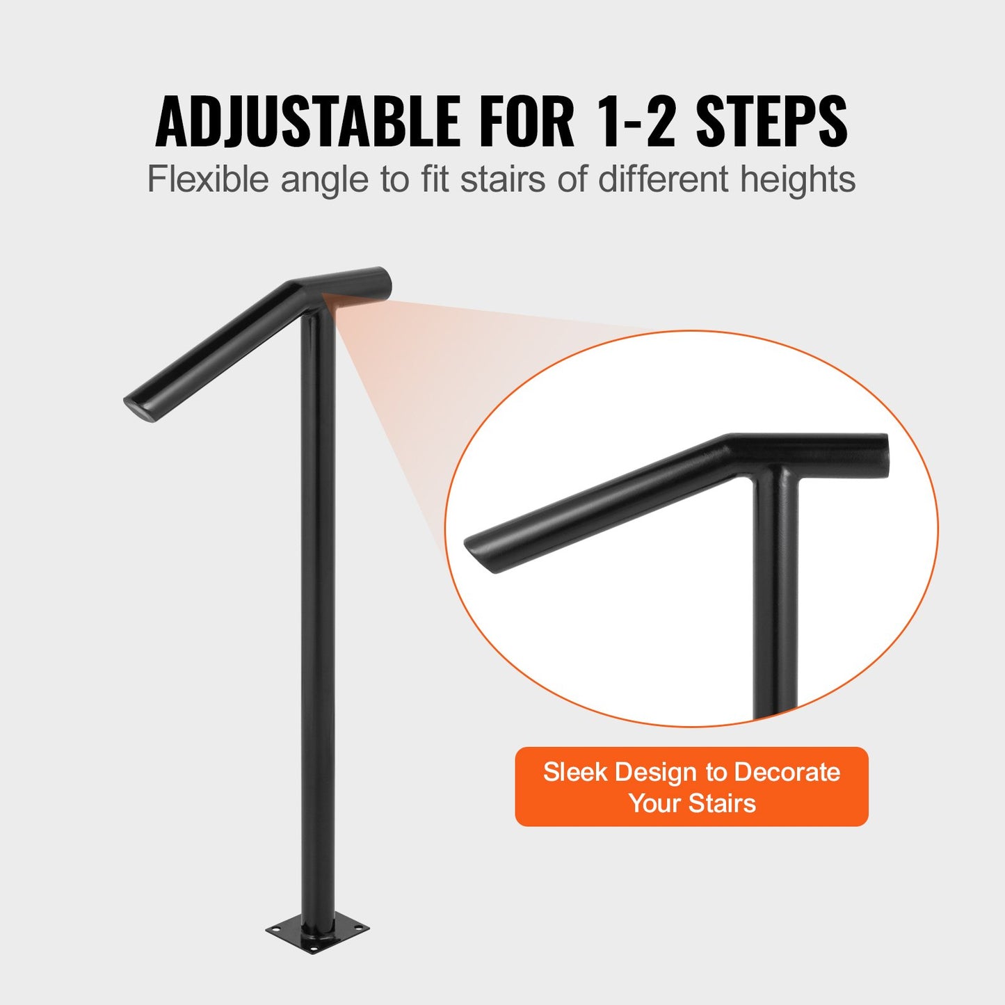 Single Post 1-2, Black Steel Railing 441LBS Capacity Baking Varnish Iron Stairs Stylish Handrails for Outdoor Steps with Expansion Bolts & Drill Bit - Image 4