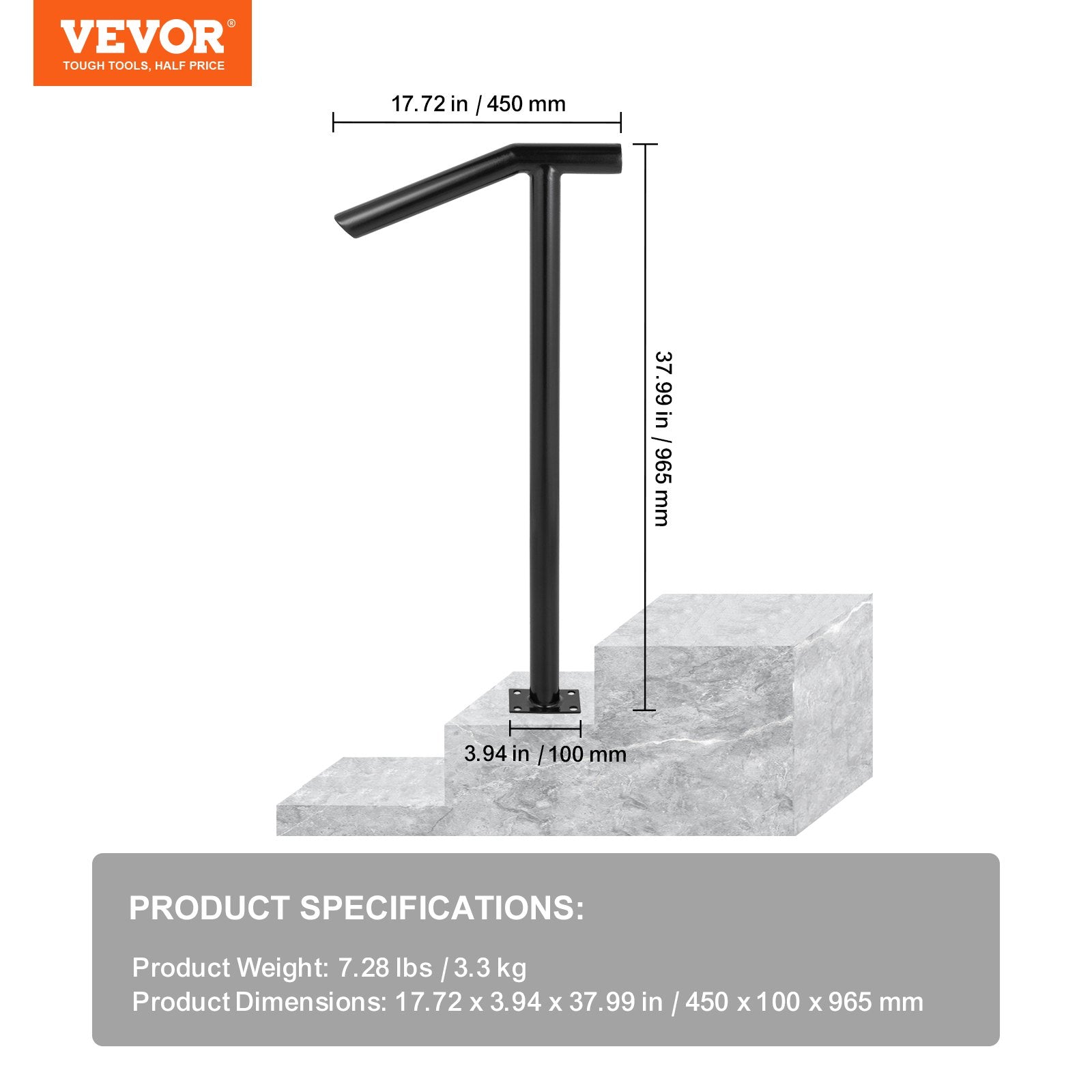 Single Post 1-2, Black Steel Railing 441LBS Capacity Baking Varnish Iron Stairs Stylish Handrails for Outdoor Steps with Expansion Bolts & Drill Bit - Image 7