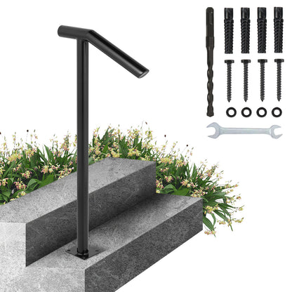 Single Post 1-2, Black Steel Railing 441LBS Capacity Baking Varnish Iron Stairs Stylish Handrails for Outdoor Steps with Expansion Bolts & Drill Bit - Image 9