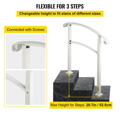 3-Step Handrails for Outdoor Steps Fits 1 or 3 Steps Matte White Stair Rail Wrought Iron Handrail with Installation Kit Hand Rails for Outdoor Step - Image 3