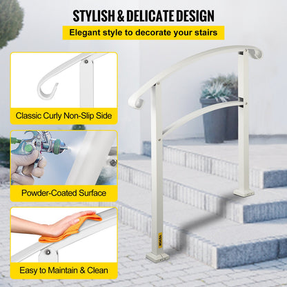 3-Step Handrails for Outdoor Steps Fits 1 or 3 Steps Matte White Stair Rail Wrought Iron Handrail with Installation Kit Hand Rails for Outdoor Step - Image 6
