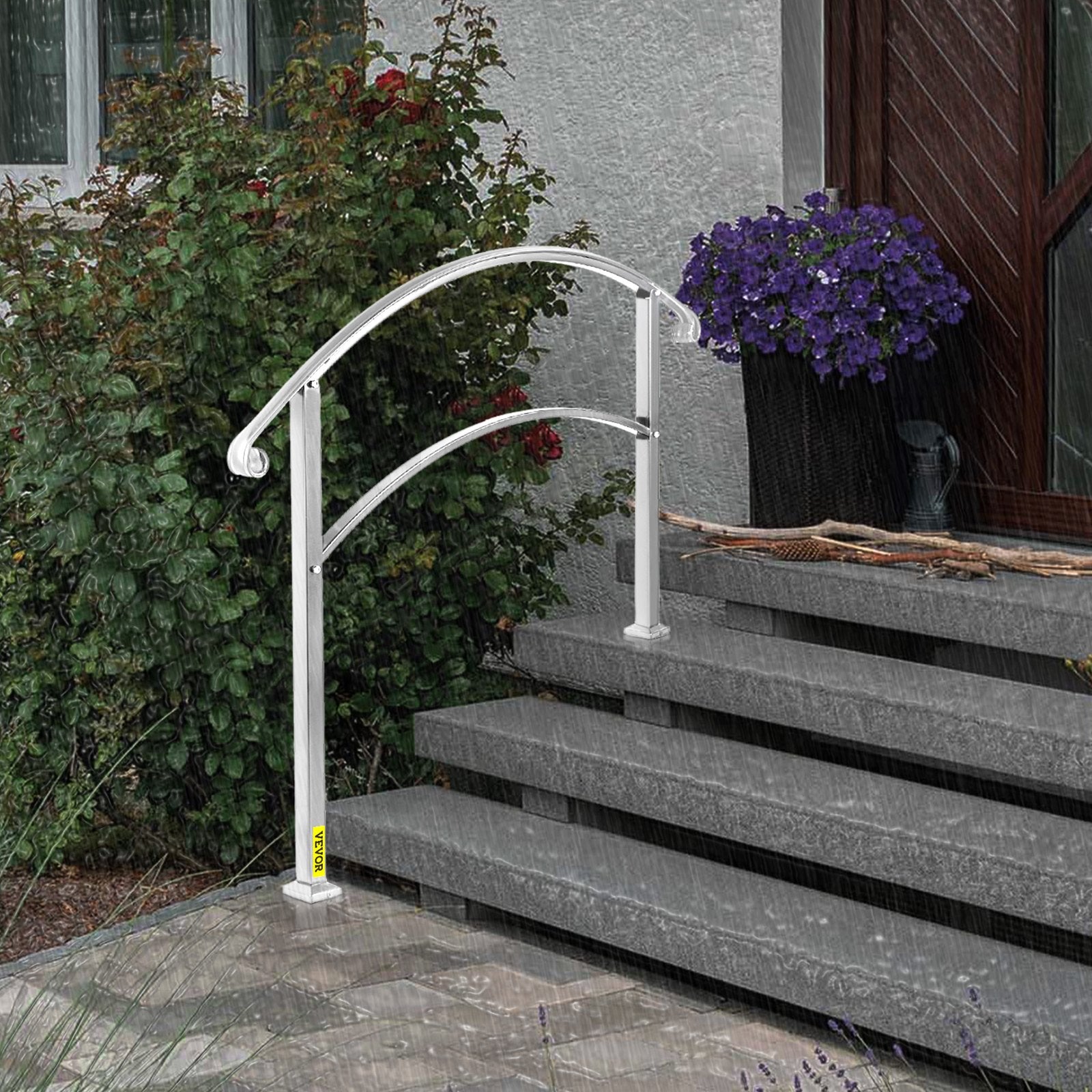3-Step Handrails for Outdoor Steps Fits 1 or 3 Steps Matte White Stair Rail Wrought Iron Handrail with Installation Kit Hand Rails for Outdoor Step - Image 8