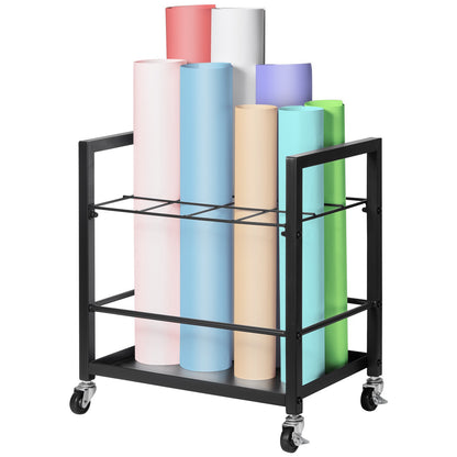 Blueprint Storage Rack, 12 Slots Blueprint Holder with Wheels, Mobile Metal Blueprint Storage Cart for Map Poster Architectural Construction Plan, Roll File Organizer for Home, Office, School