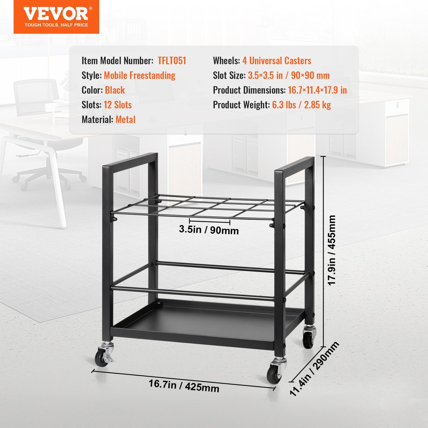 Blueprint Storage Rack, 12 Slots Blueprint Holder with Wheels, Mobile Metal Blueprint Storage Cart for Map Poster Architectural Construction Plan, Roll File Organizer for Home, Office, School - Image 7