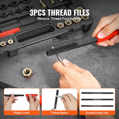 49-Piece Thread Chaser Set, UNC UNF and Metric Thread Restorer Tool, Rethreading Tool Kit with 22 Taps 24 Dies 3 Thread Files Storage Case, Heat Treated Steel, for Mechanics DIY Enthusiasts - Image 5