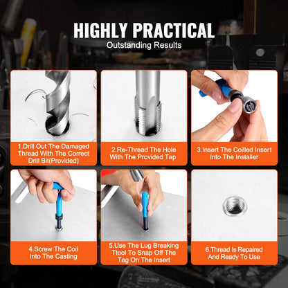 Helicoil Thread Repair Kit, 338-Piece SAE and Metric Rethreading Tool Kit, M5, M6, M8, M10, M12, 1/4", 5/16", 3/8", 7/16", 1/2", HSS Drill Bits Thread Inserts Taps Breakoff Installation Tools - Image 3