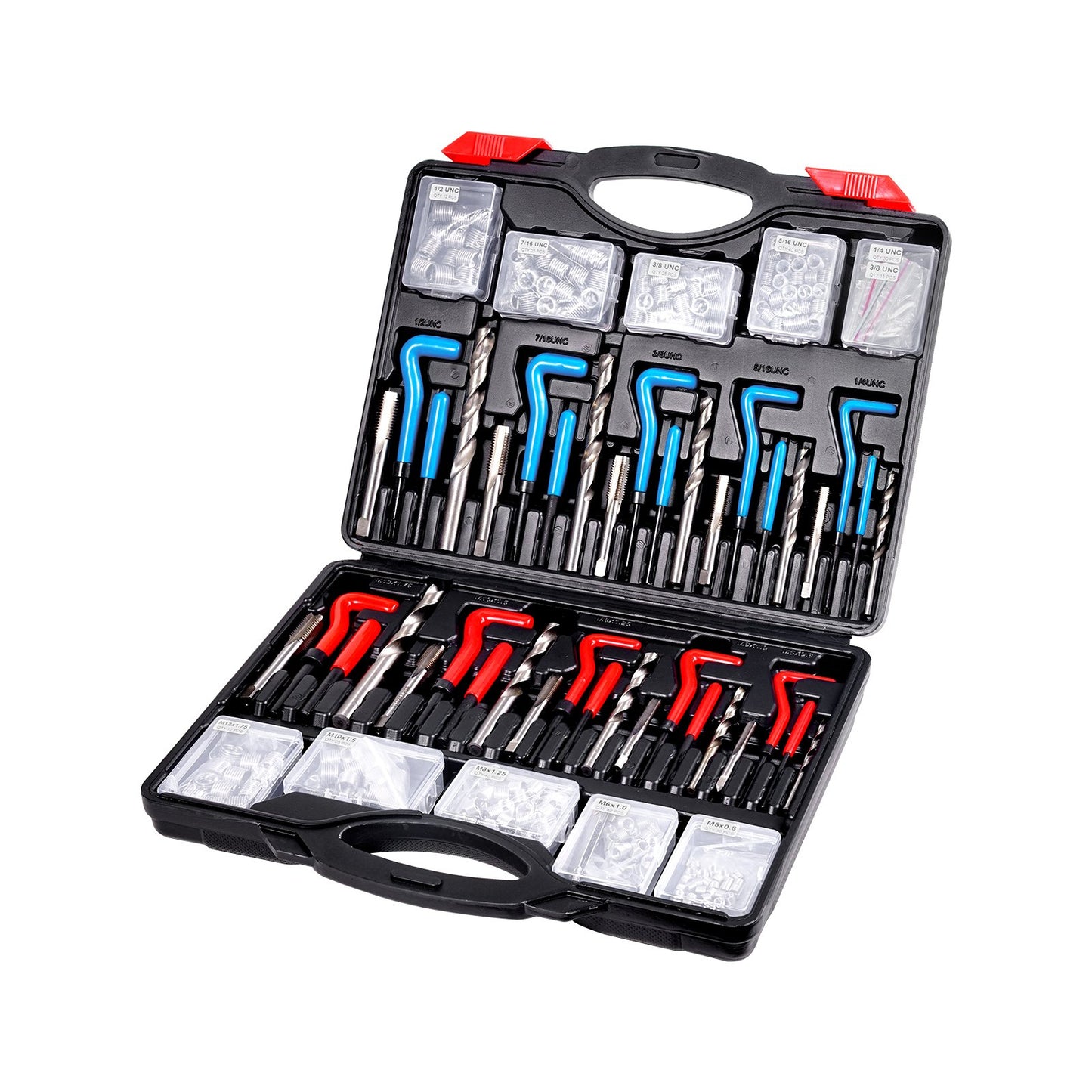Helicoil Thread Repair Kit, 338-Piece SAE and Metric Rethreading Tool Kit, M5, M6, M8, M10, M12, 1/4", 5/16", 3/8", 7/16", 1/2", HSS Drill Bits Thread Inserts Taps Breakoff Installation Tools - Image 9