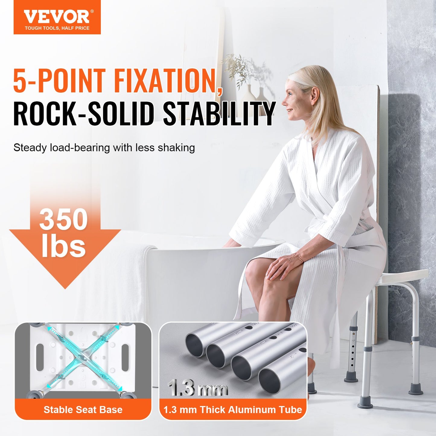 Shower Chair, Adjustable Height Shower Stool with Built-in Handles, Shower Seat for Inside Shower or Tub, Non-Slip Bench Bathtub Stool Seat for Elderly Disabled Handicap, 158.8 kg Capacity - Image 2