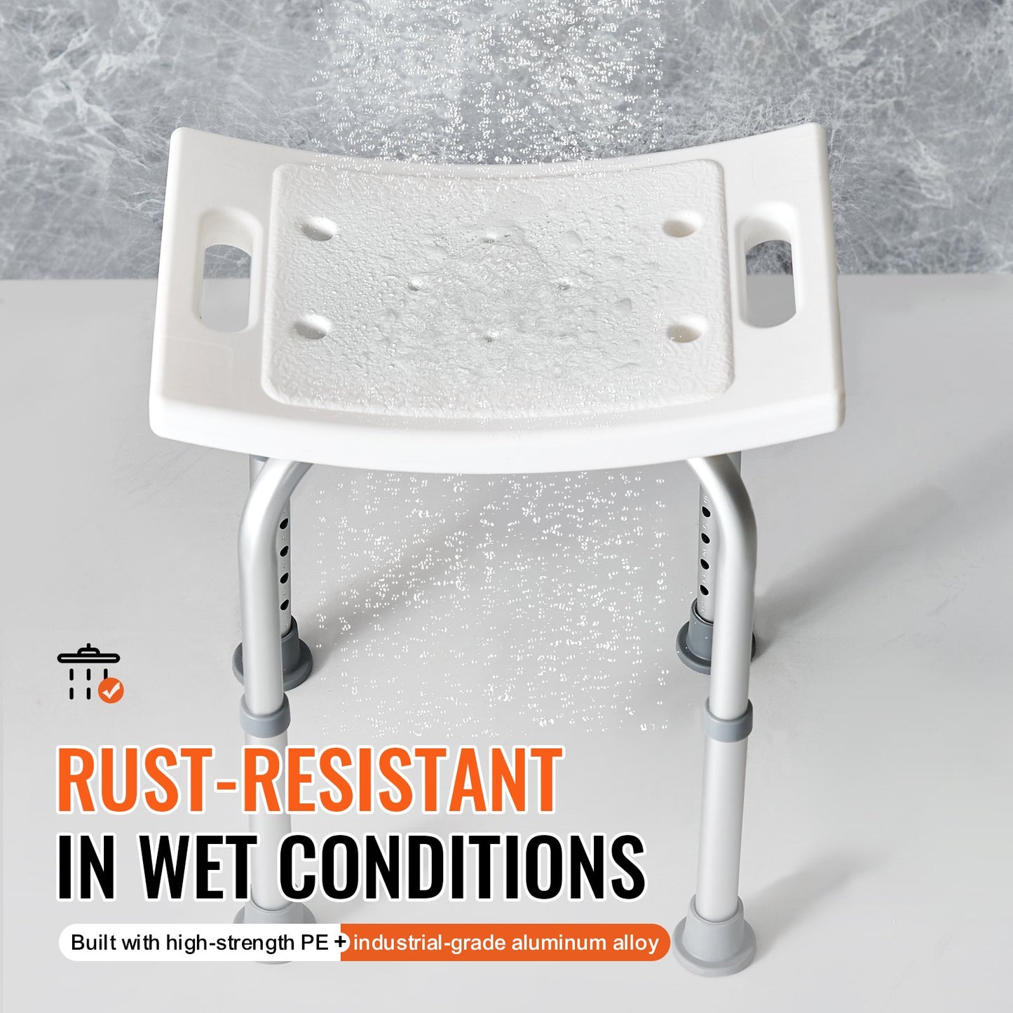 Shower Chair, Adjustable Height Shower Stool with Built-in Handles, Shower Seat for Inside Shower or Tub, Non-Slip Bench Bathtub Stool Seat for Elderly Disabled Handicap, 158.8 kg Capacity - Image 4