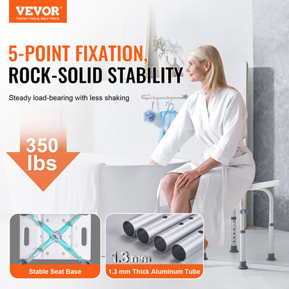 Shower Chair, Adjustable Height Shower Stool, Shower Seat for Inside Shower or Tub, Non-Slip Bench Bathtub Stool Seat for Elderly Disabled Handicap, 158.8 kg Capacity - Image 2