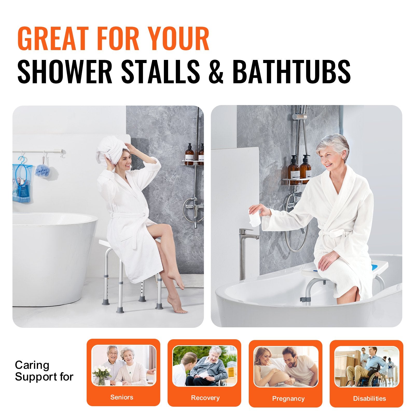 Shower Chair, Adjustable Height Shower Stool, Shower Seat for Inside Shower or Tub, Non-Slip Bench Bathtub Stool Seat for Elderly Disabled Handicap, 158.8 kg Capacity - Image 5