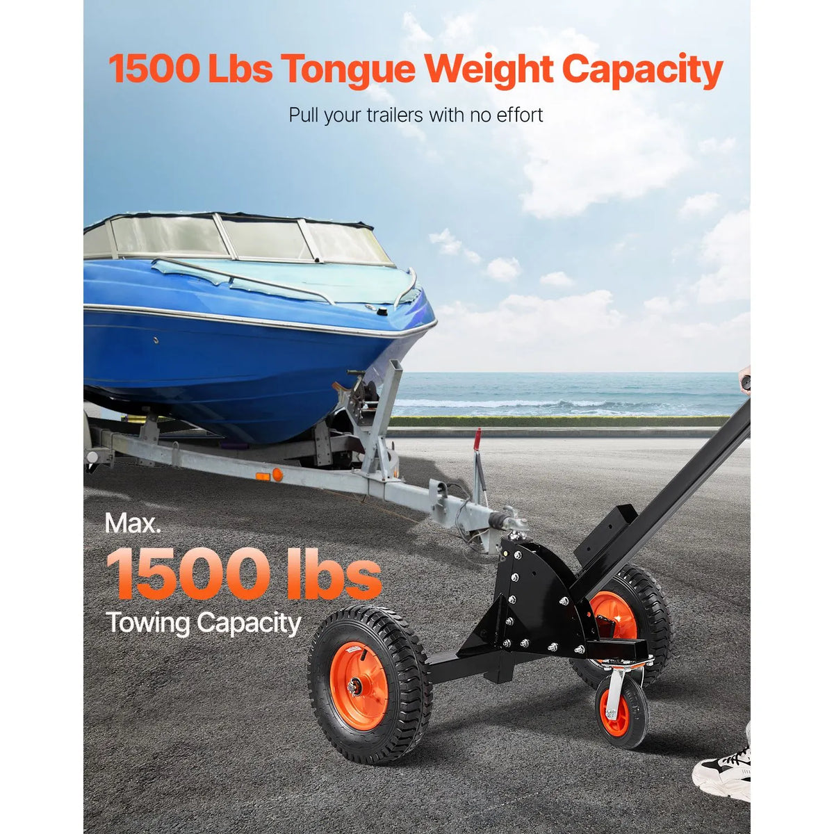 Trailer Dolly, 1500lbs Tongue Weight Capacity, 2 in 1 Trailer Mover with 2 in Ball, 16 in Pneumatic Tires and Universal Wheel, Portable Tow Dolly for Moving Car RV Trailer - Image 2