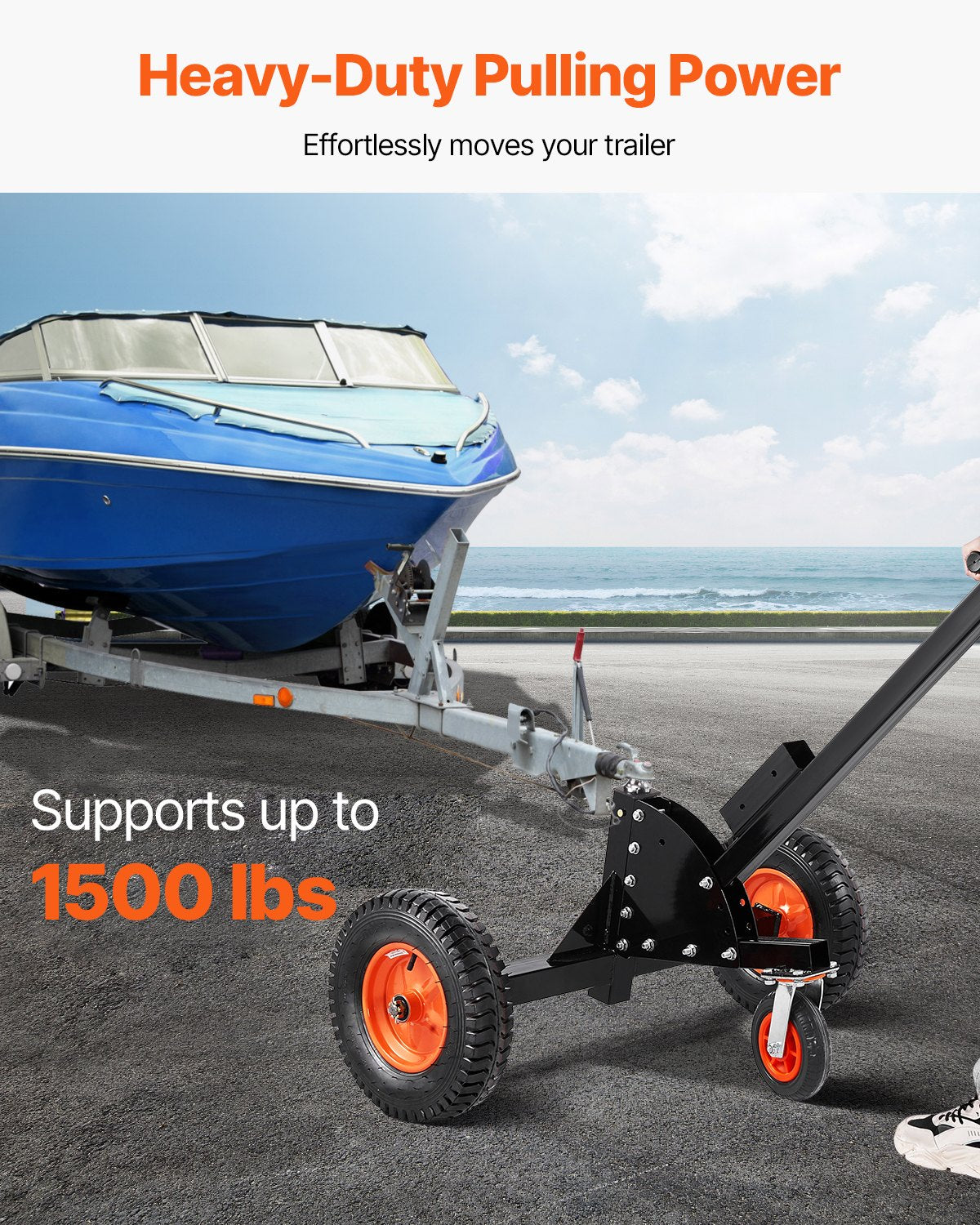 Trailer Dolly, 1500lbs Tongue Weight Capacity, 2 in 1 Trailer Mover with 2 in Ball, 16 in Pneumatic Tires and Universal Wheel, Portable Tow Dolly for Moving Car RV Trailer - Image 2