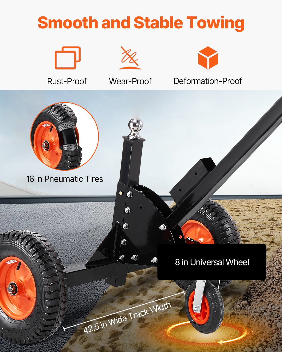 Trailer Dolly, 1500lbs Tongue Weight Capacity, 2 in 1 Trailer Mover with 2 in Ball, 16 in Pneumatic Tires and Universal Wheel, Portable Tow Dolly for Moving Car RV Trailer - Image 4