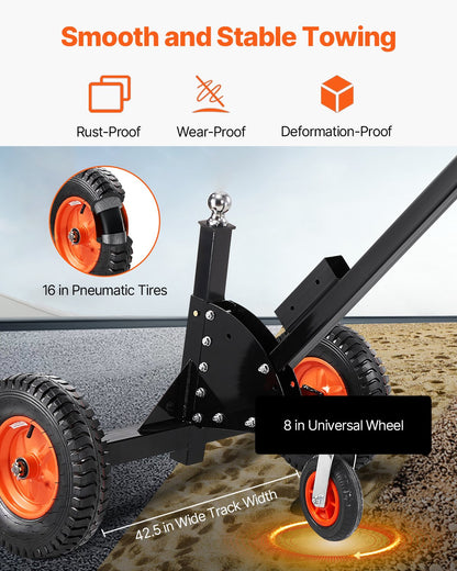 Trailer Dolly, 1500lbs Tongue Weight Capacity, 2 in 1 Trailer Mover with 2 in Ball, 16 in Pneumatic Tires and Universal Wheel, Portable Tow Dolly for Moving Car RV Trailer - Image 4